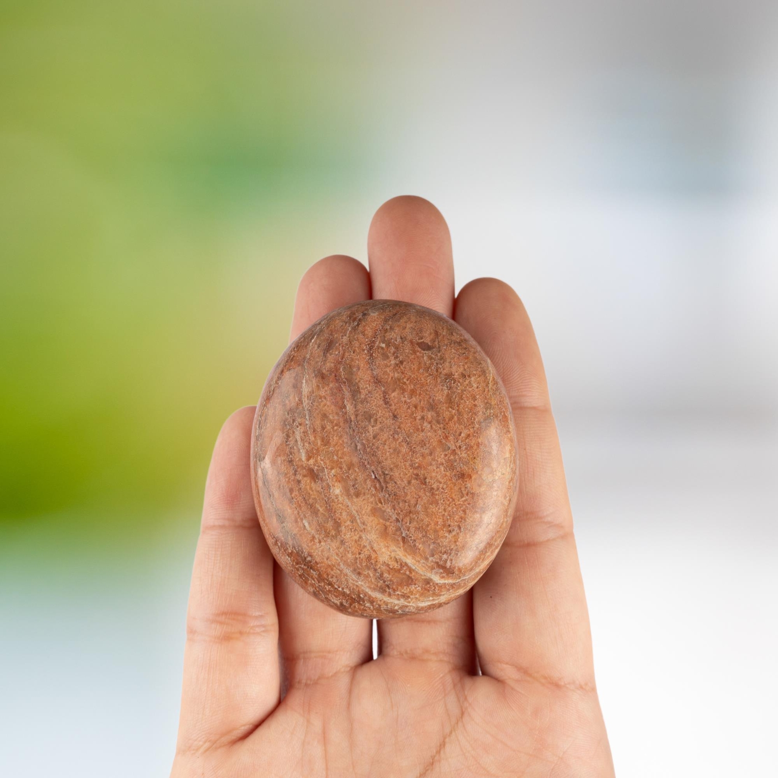 Peach Moonstone Palm Stone Crystal – Natural Healing Stone for Anxiety Relief &