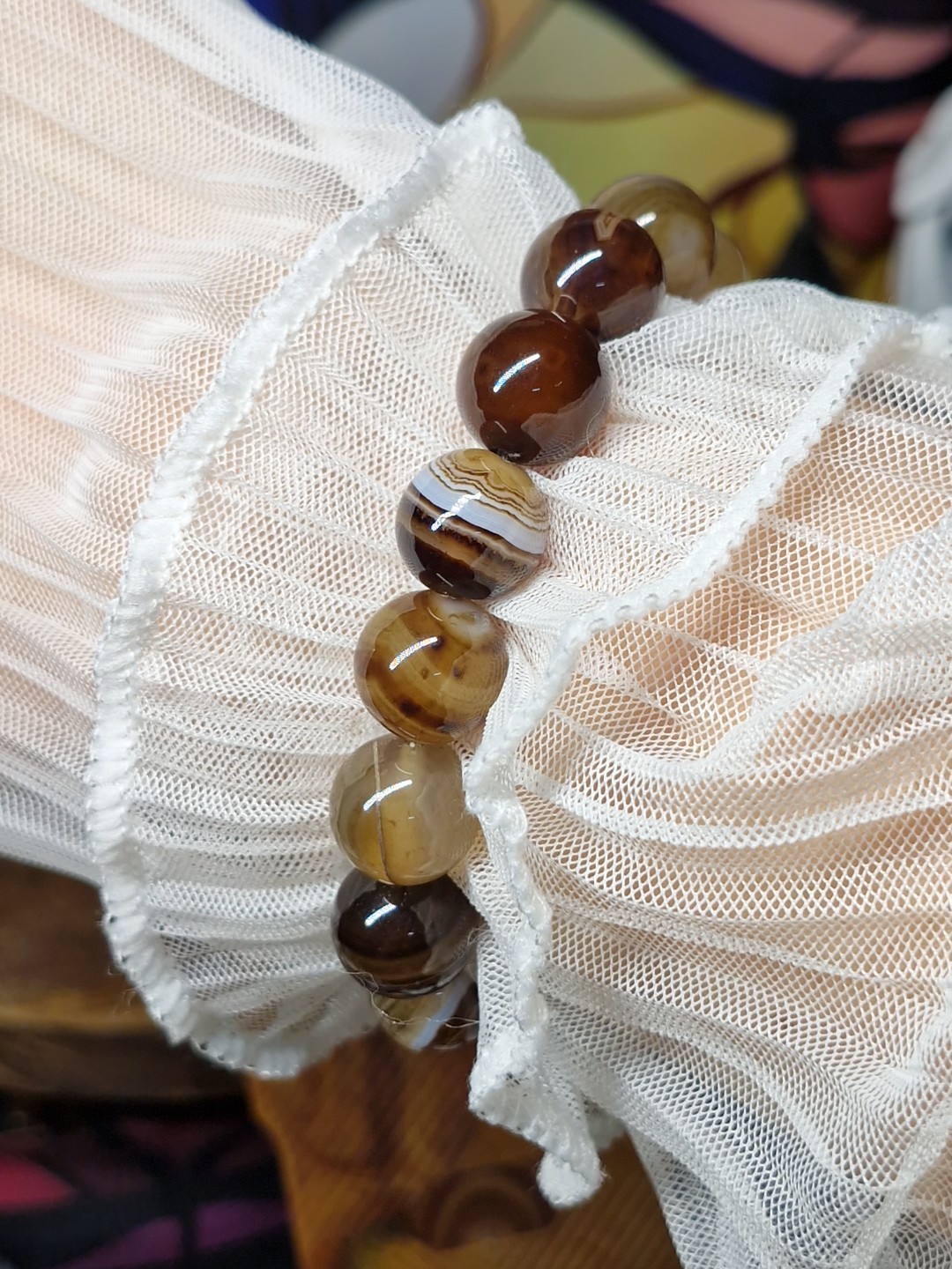 Botswana Agate Crystal Bracelet 12mm Genuine Bead Stretch Fit 19.2cm 1pc
