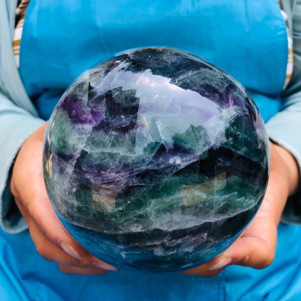5.69LB Natural rainbow fluorite sphere quartz crystal polished ball healing