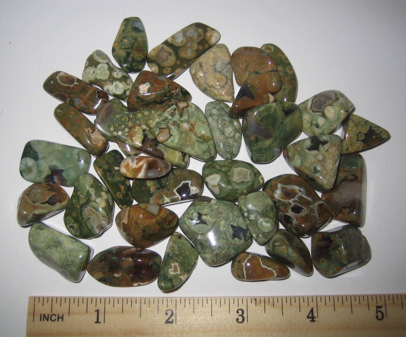 36 A+ TUMBLED POLISHED 0.7″-0.9″ RAINFOREST JASPER STONES AUSTRALIA ~ 148.2g *A1