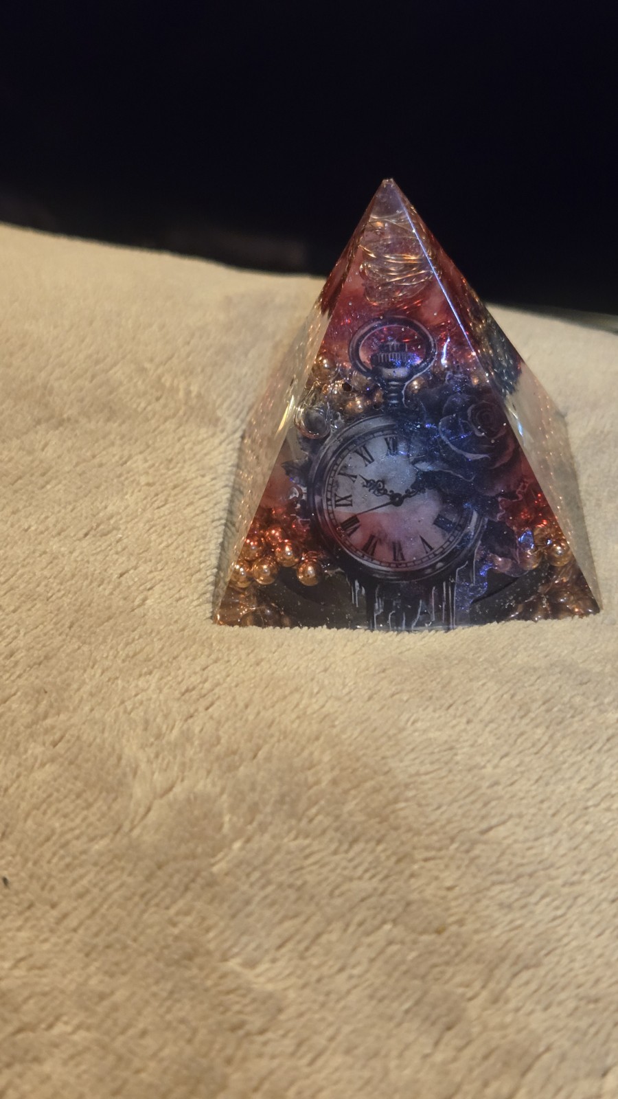 Dark Feminine Rose Quartz Orgonite Pyramid – 2.25″ Steampunk Gothic Decor