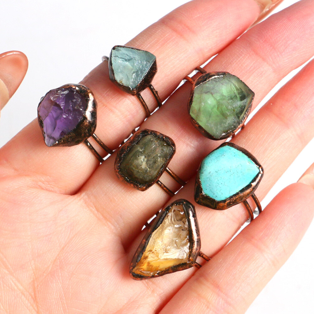 Birthstone 12 Months Birthday Stone Crystal Ring Healing Reiki Gifts Adjustable