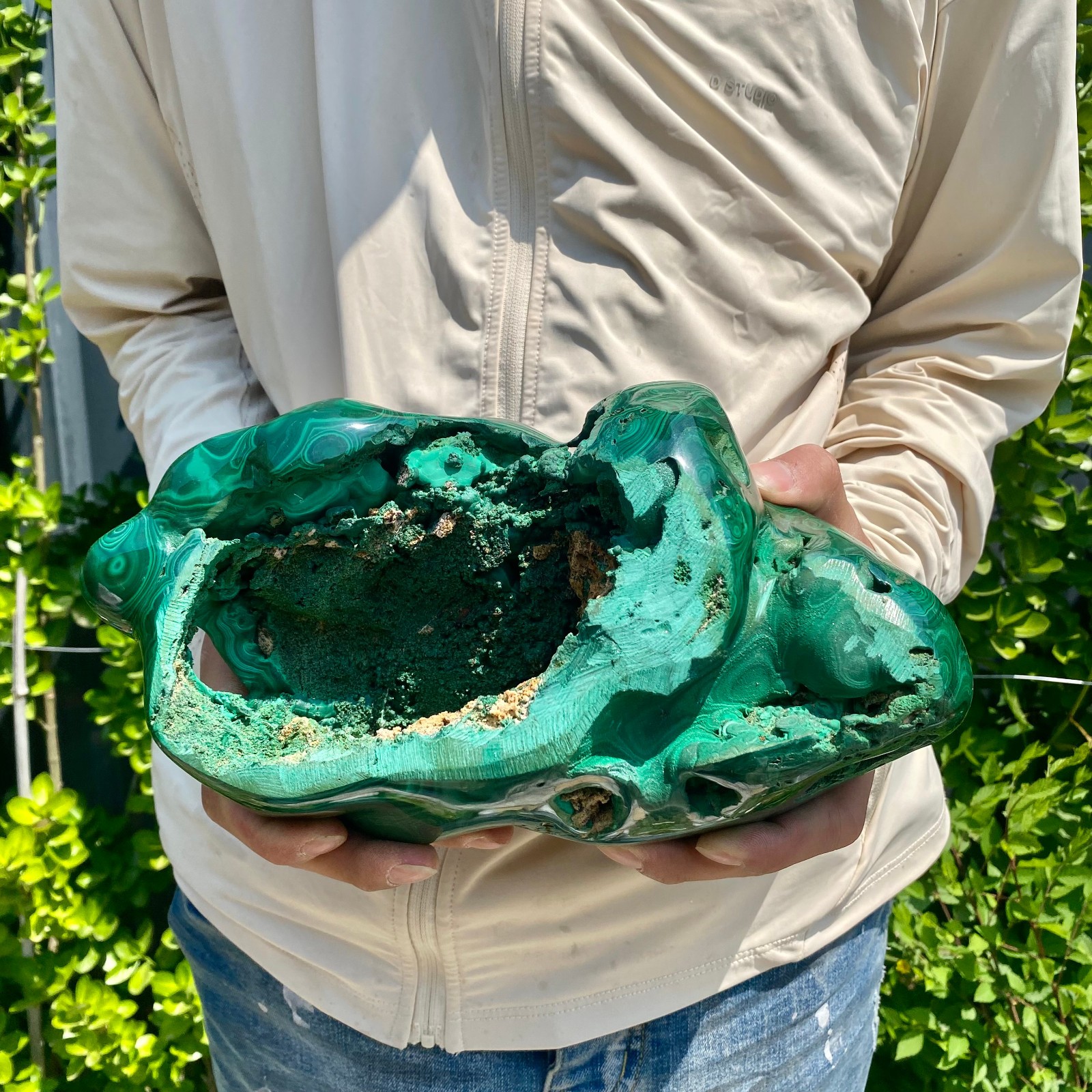 9.47LB Natural glossy Malachite transparent cluster rough mineral sample
