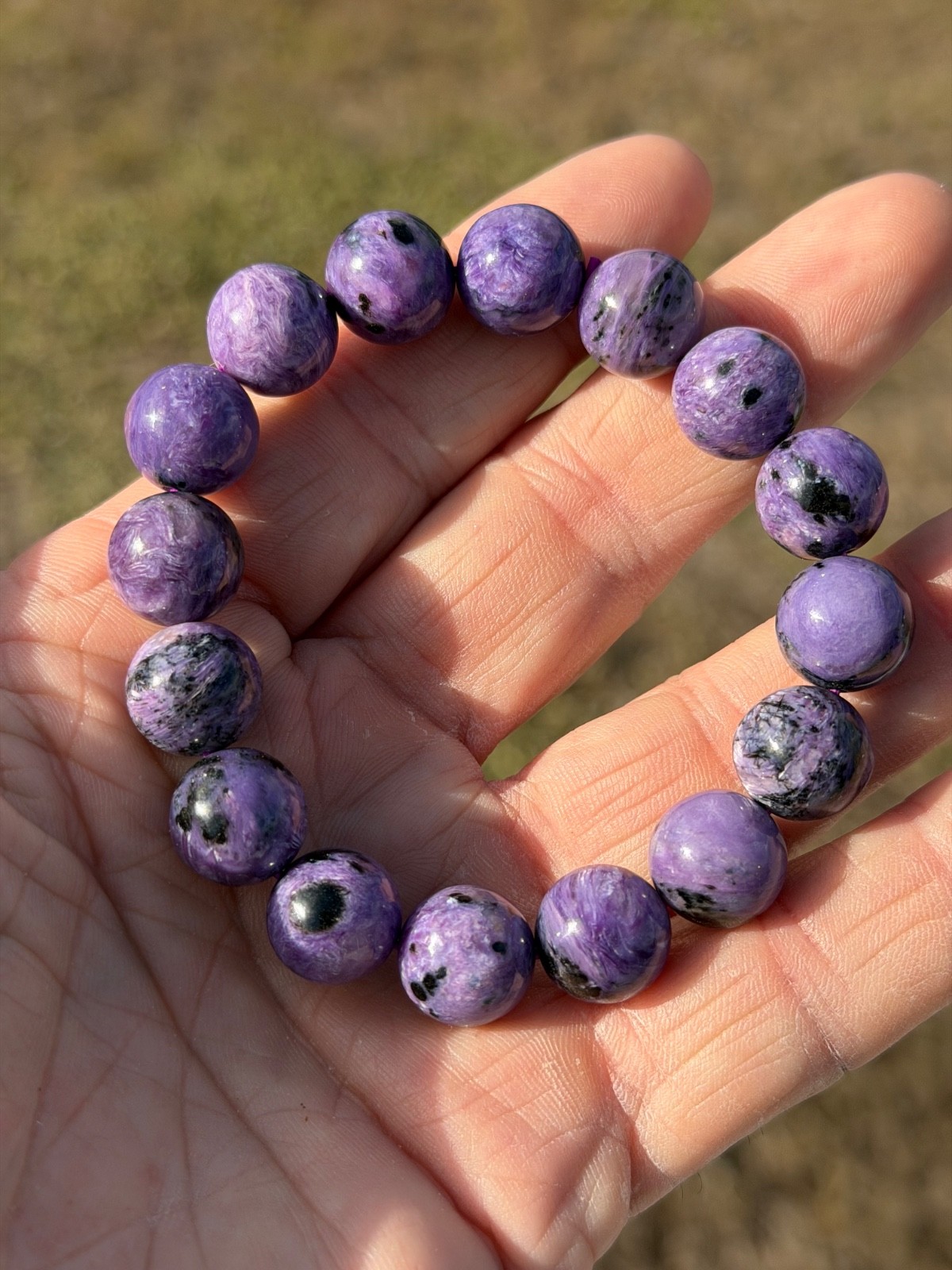 Stunning Charoite Polished 13mm Round Bead Stretch Bracelets 50 Grams