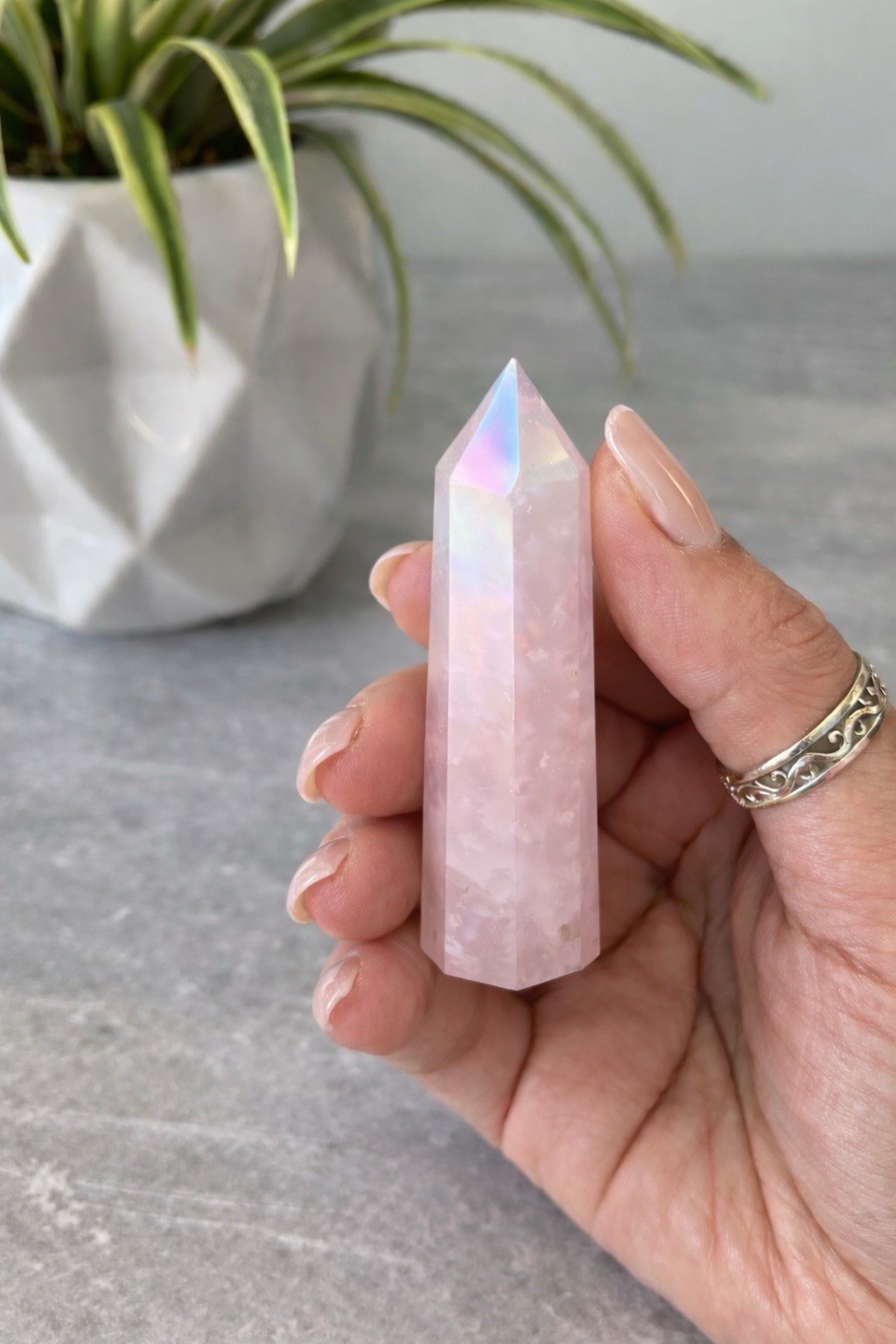 Angel Aura Rose Quartz Tower Crystal Point Pink Healing Stone Polished 3.75”