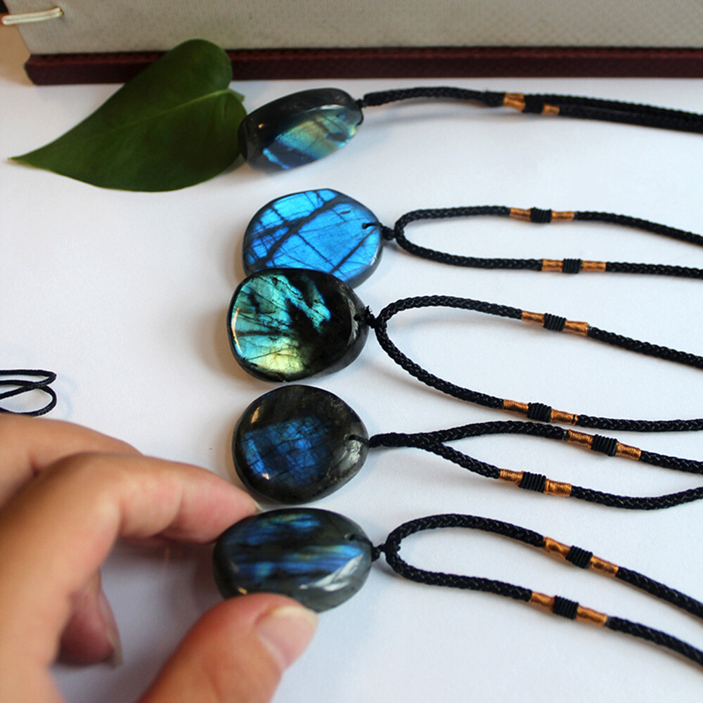 1/ 3PCS Delicate Natural Labradorite Pendant Crystal Necklace Healing Stone US