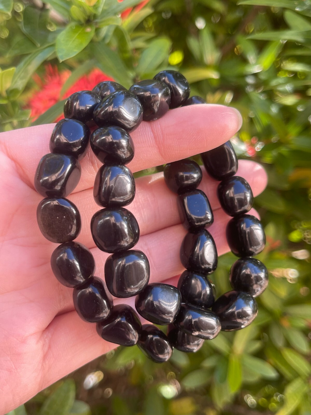 Grade A++ Black Obsidian Nugget Bracelet, Genuine Black Obsidian Nugget Bracelet