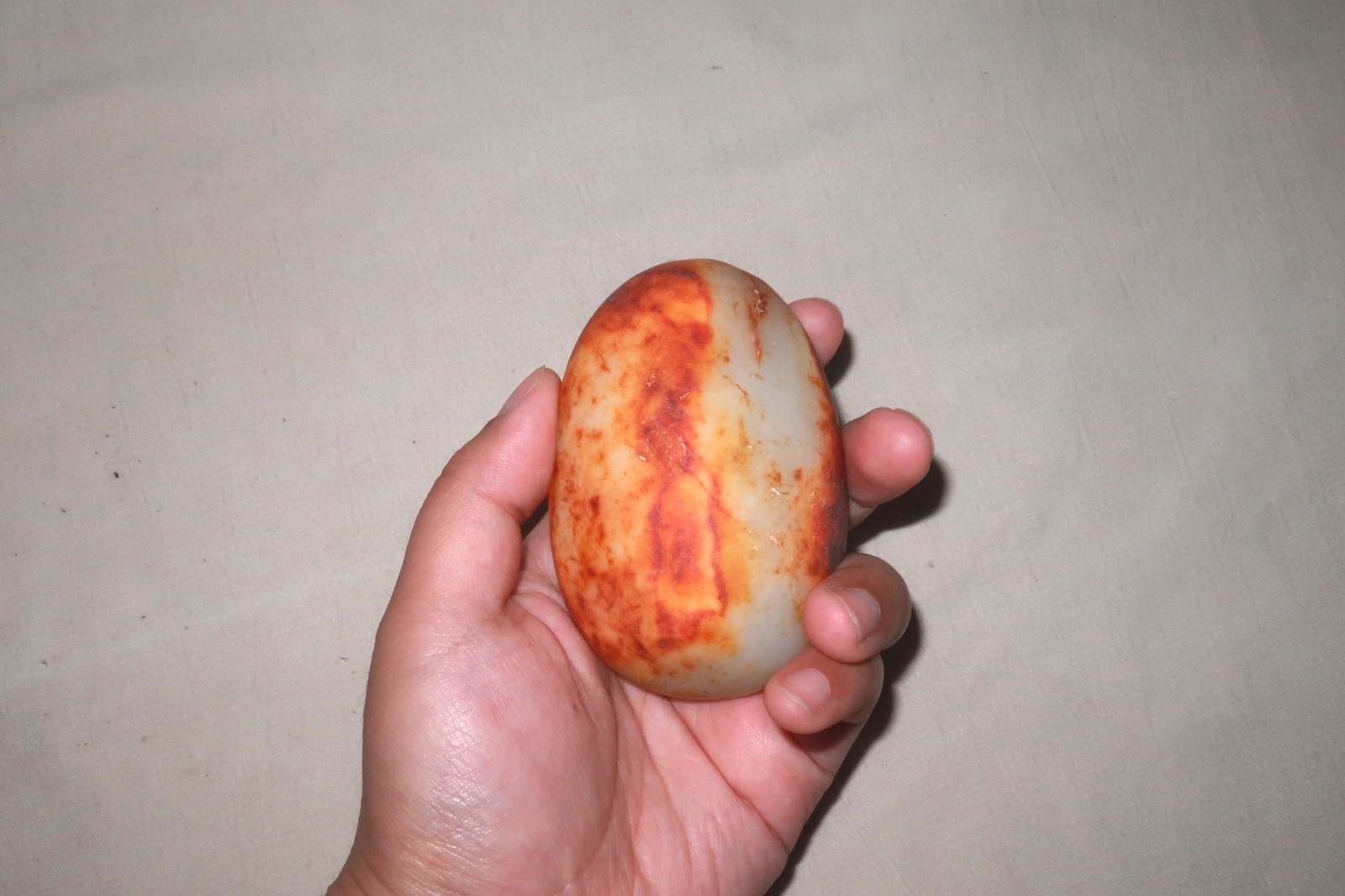 Certified Two-Tone Red Russet & White Jadeite Raw Pebble Hand Piece