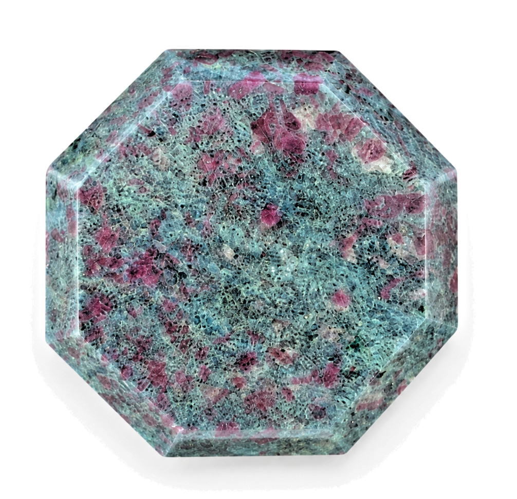 Ruby Kyanite Palm Stone UV Reactive Fluorescent Crystal Octagon 48mm