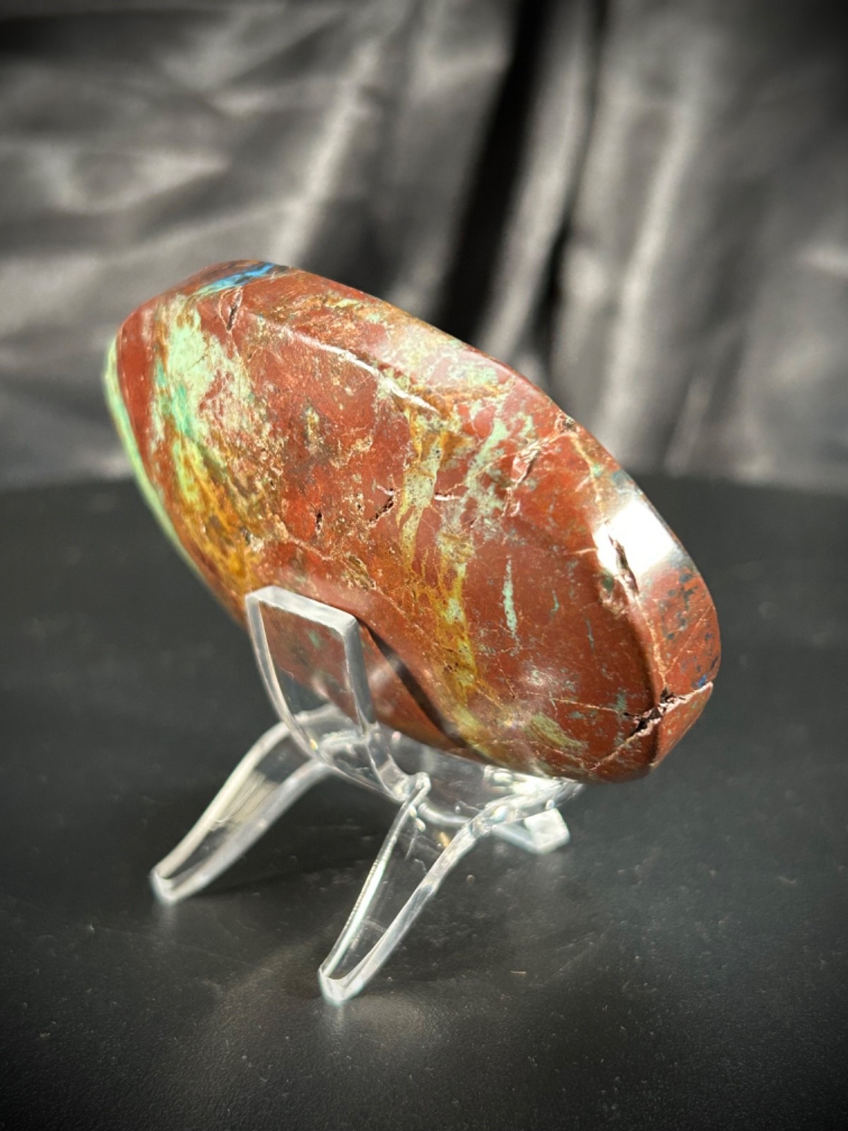 2.96″ Shattuckite Large Palmstone With Acrylic Stand 4.3oz (124 grams)