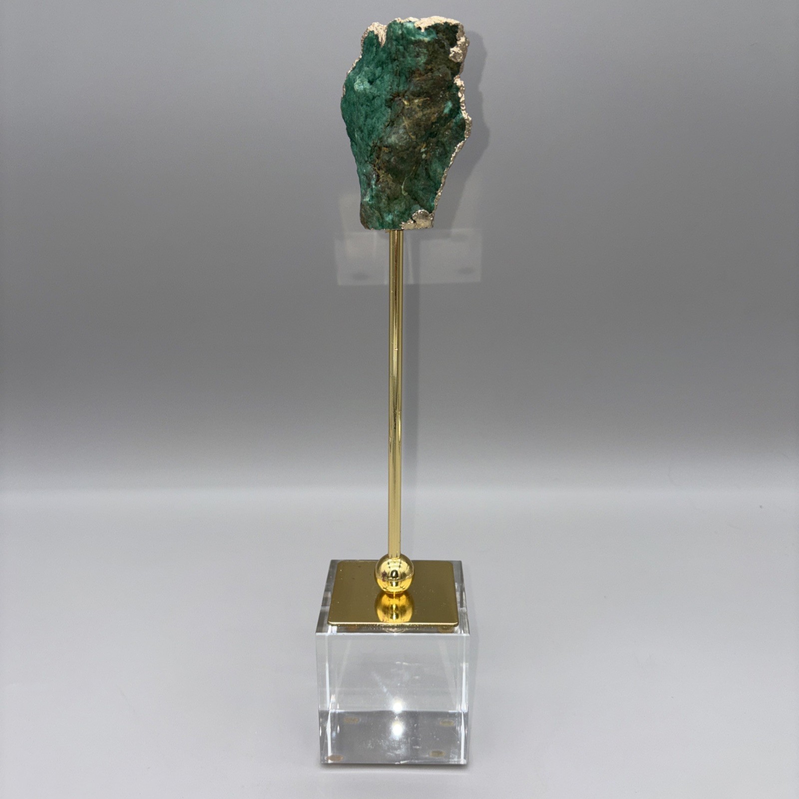 12.5″ Crystal Geode Sculpture Post Stand 12K Gold Plated Edge Acrylic Base Druzy