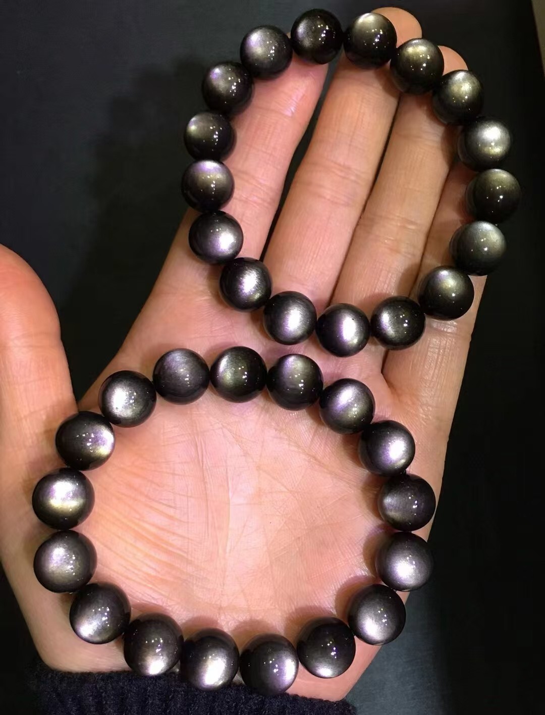 12mm Natural Silver Obsidian Gemstone Crystal Round Bead Bracelet AAA