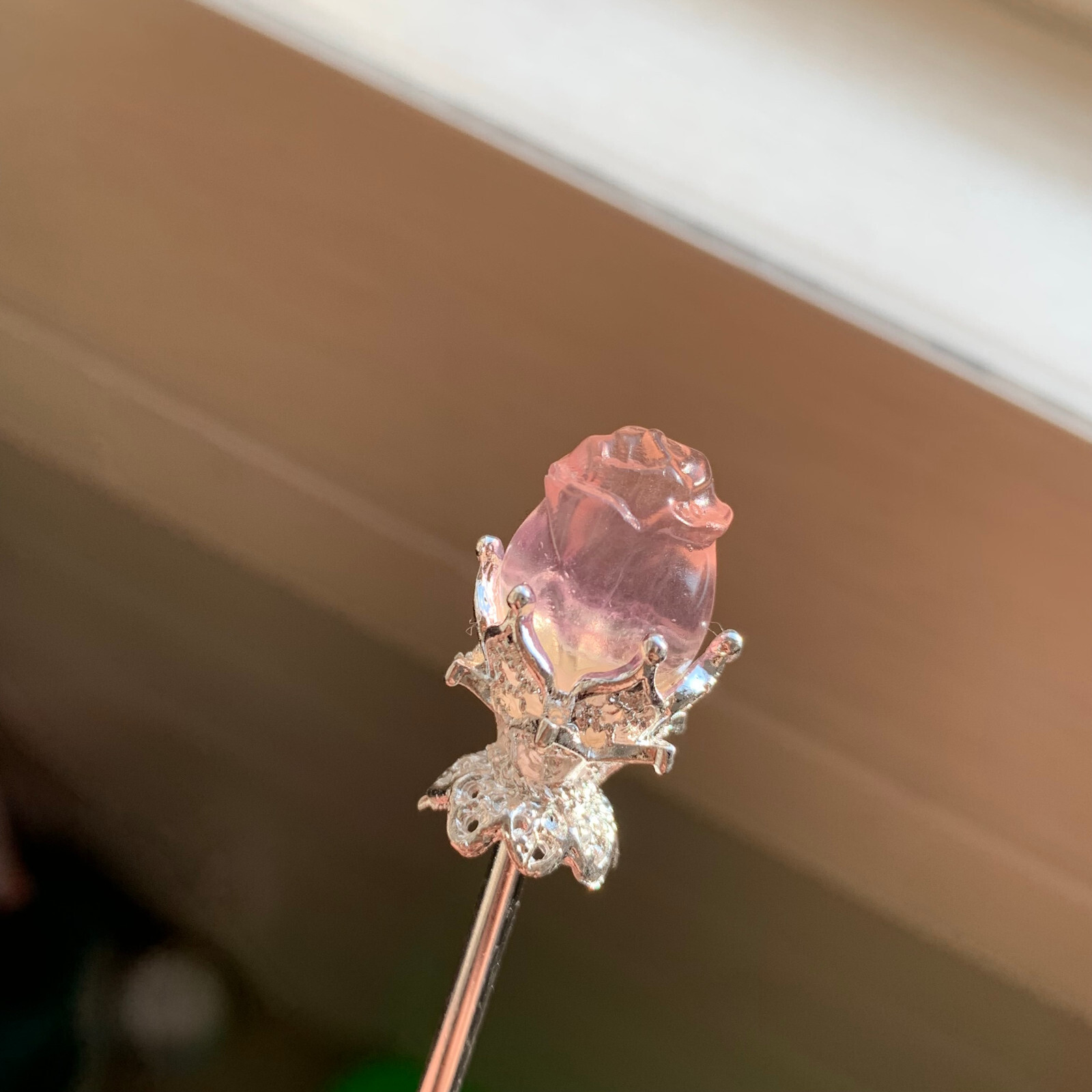 5pc Natural fluorite carved rose hairpin quartz crystal reiki healing random