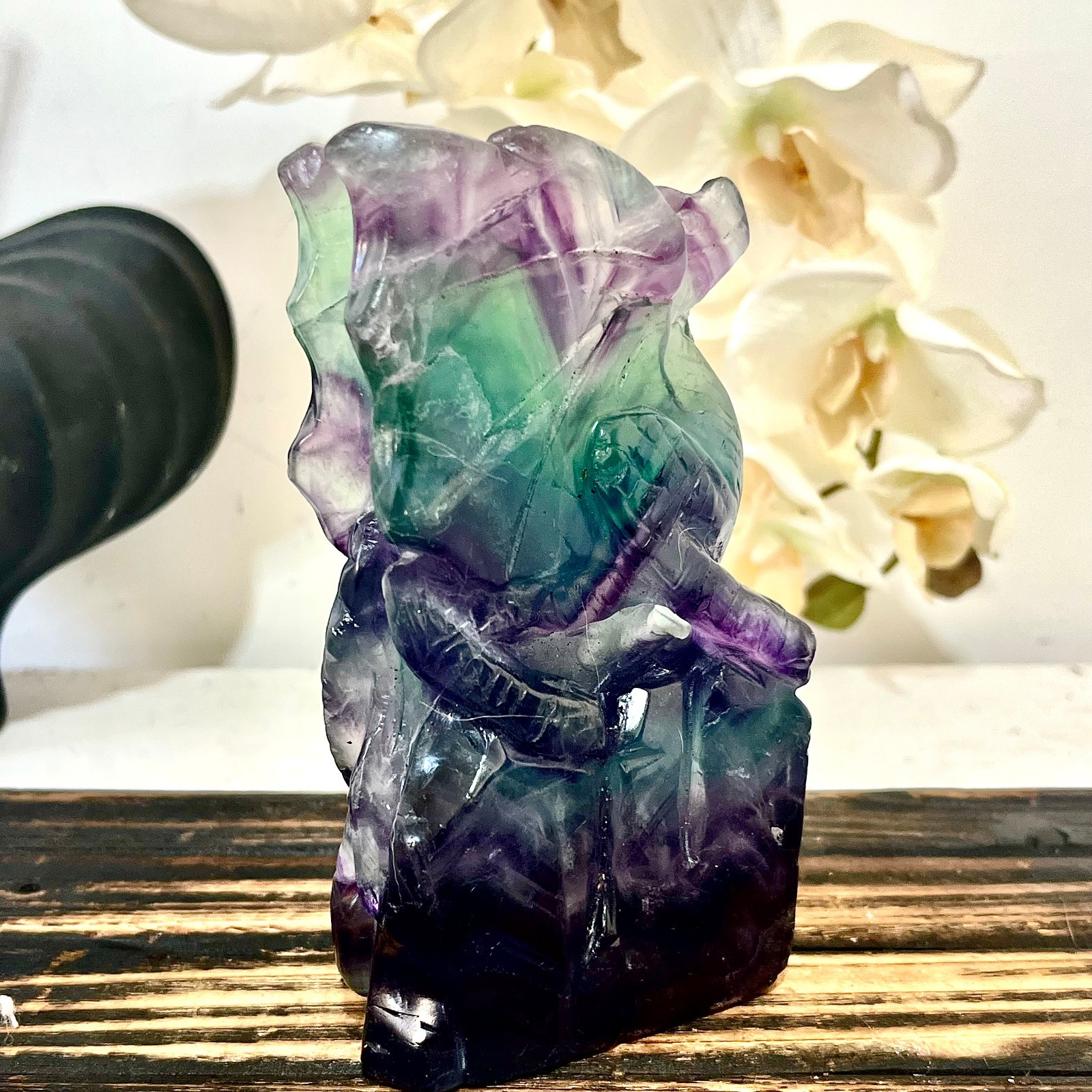 2.09LB Natural fluorite quartz products, hand carved and polished spiritual orna
