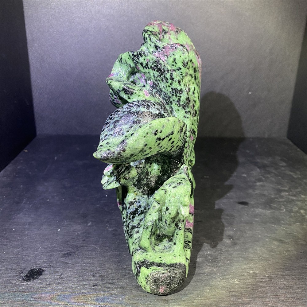 3.8LB 7″ Natural Ruby In Zoisite 9-Tailed Fox Statue Crystal Reiki Carving Decor