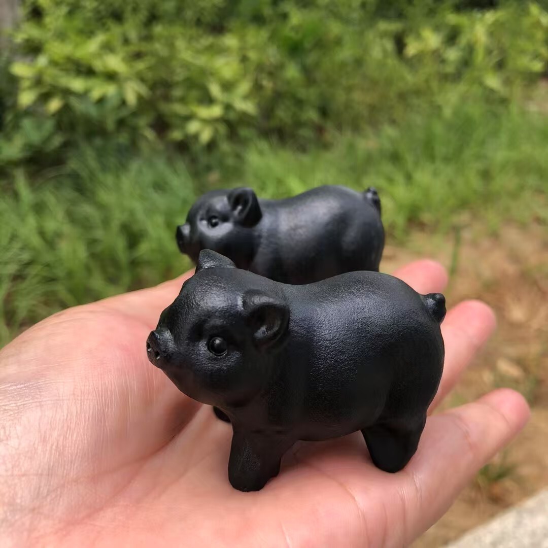 1pc Natural obsidian hand-carved Pig skull Quartz Crystal Reiki Healing