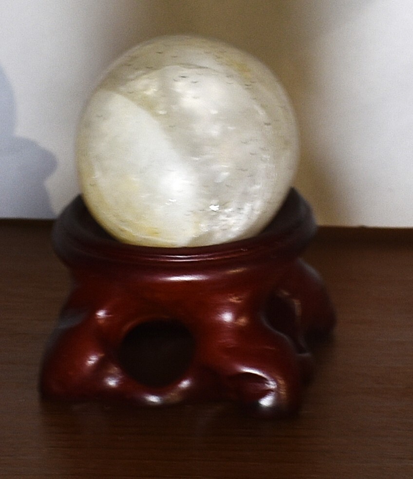 Natural Quartz Sphere White Crystal Ball Healing on Wood Stand North Carolina