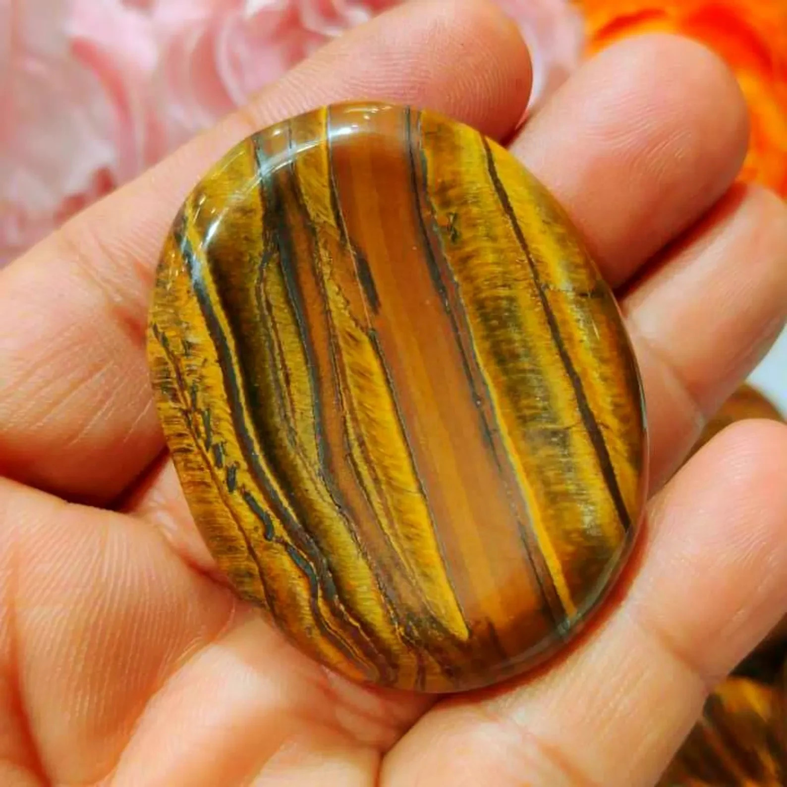 3pcs Tiger Eye Worry Stone Healing Palm Stone Energy Mineral Specimens Decor