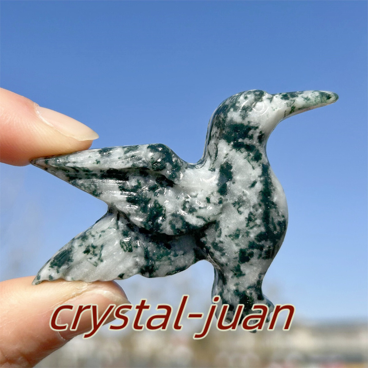 2″+ Natural Aquatic agatet hummingbird skull Carved Quartz Crystal skull heal