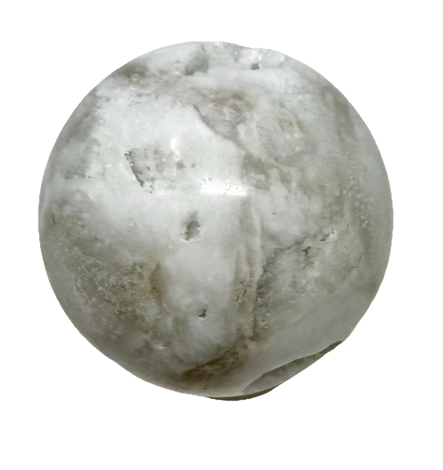 397g White Agate Big Druzy Crystal Sphere Polished With Holder