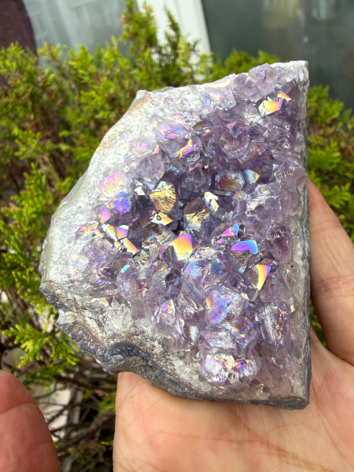 Amethyst Titanium Aura Crystal cluster rough raw Healing confidence Flashes