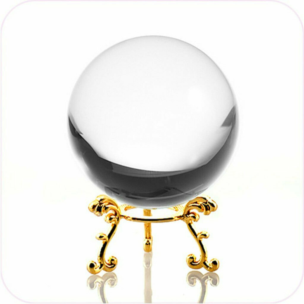 Clear Crystal Ball Sphere 50mm 2″ with Golden Flower Stand in Gift Box