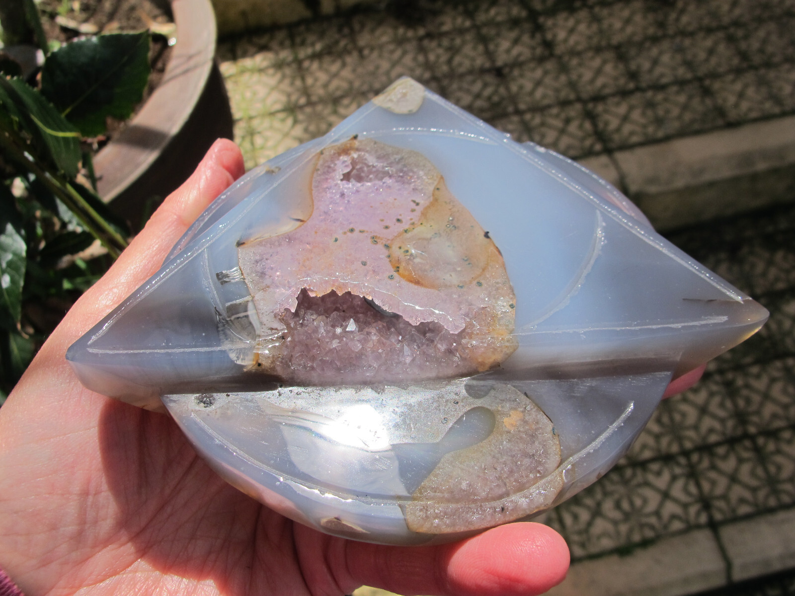 Agate Amethyst Druzy Triangle Circle & stand Crystal Healing Natural Polished