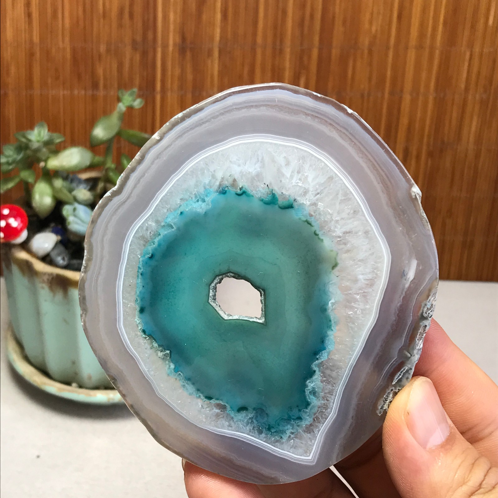 96mm Natural agate Slab/Slice quartz crystal pictographic specimen 94g A3088