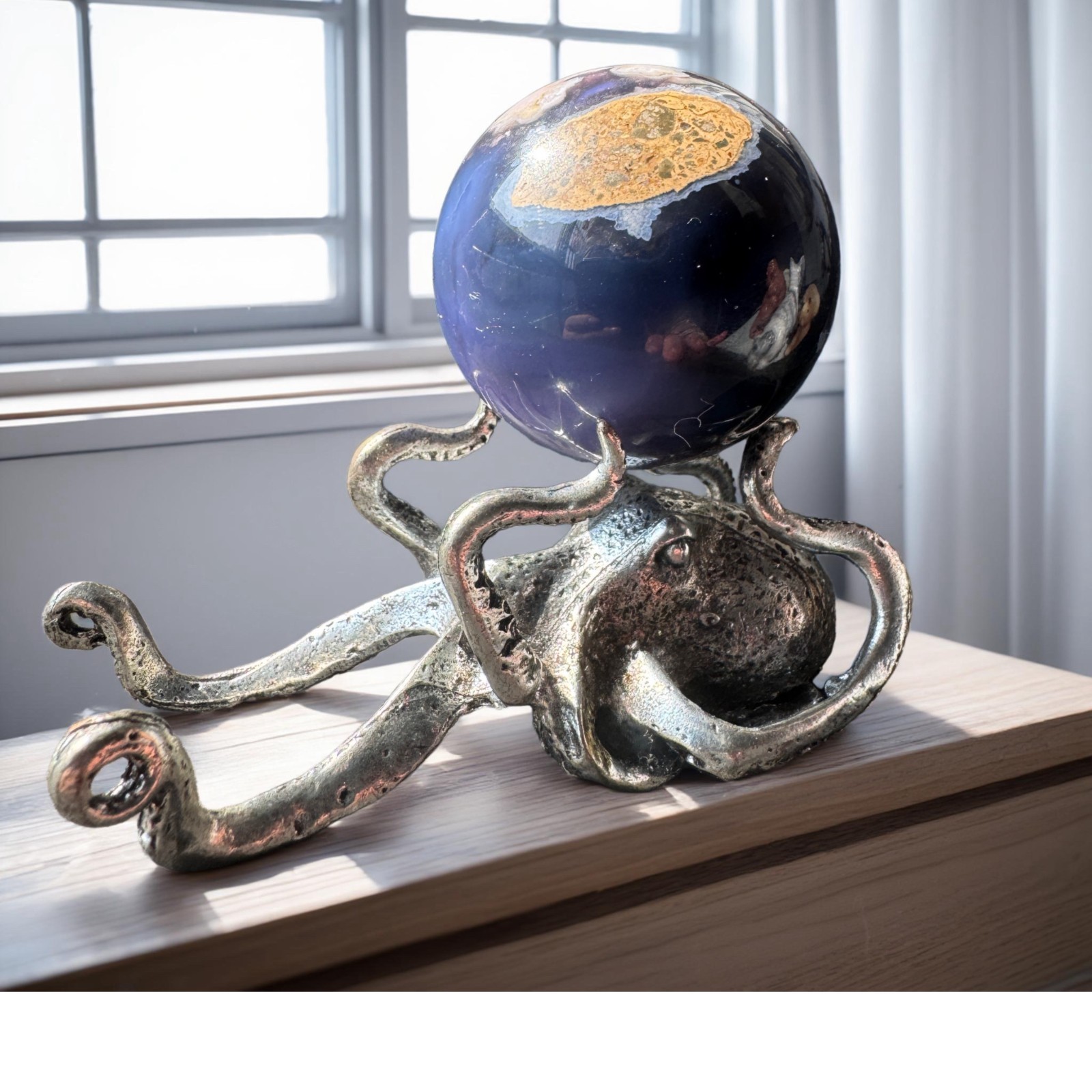 Hand Carved Natural Stone Globe Sphere – Our World in Miniature, Free Ship Gift