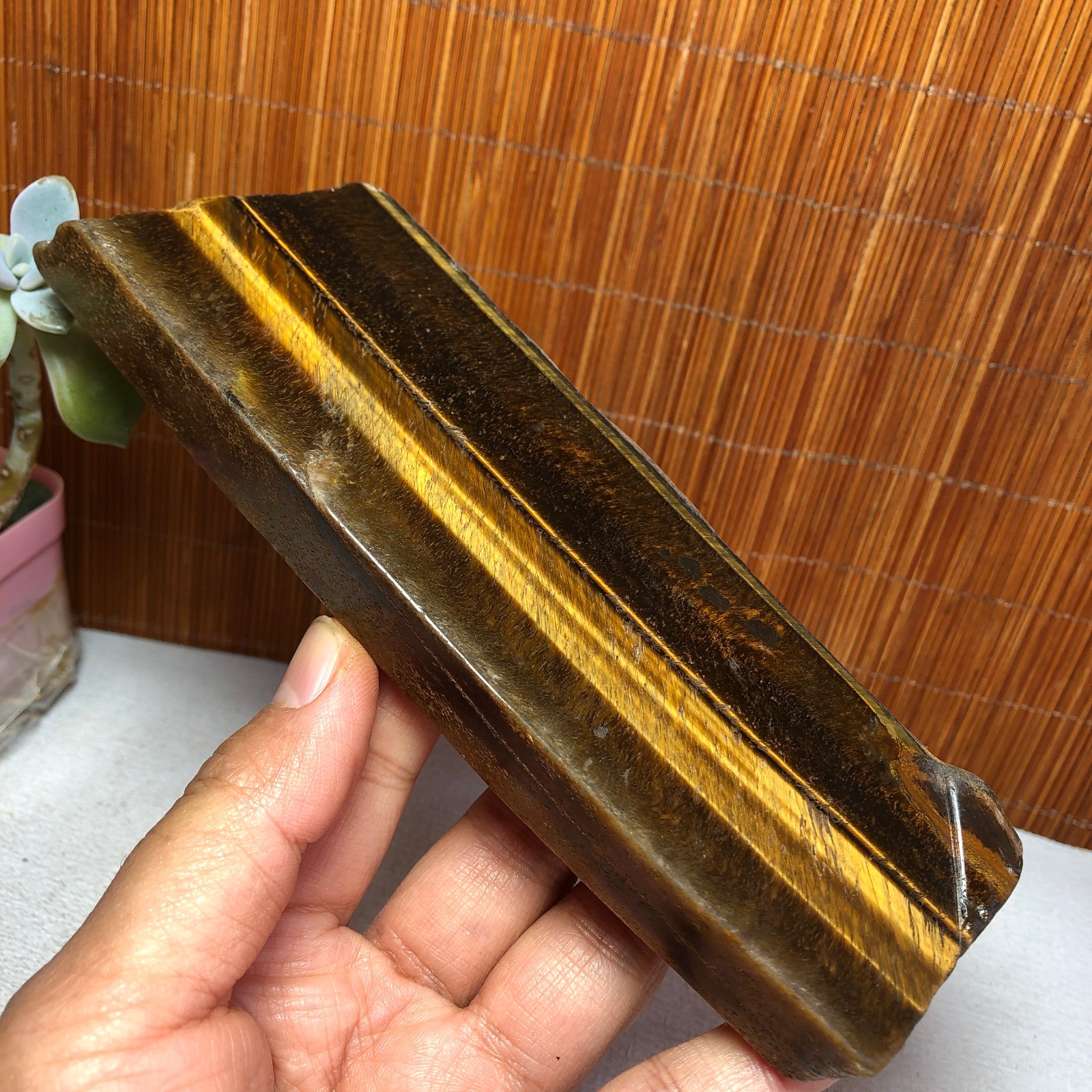 Natural Yellow Tiger Eye Crystal gemstone Polish Mineral Specimen 369g A2233