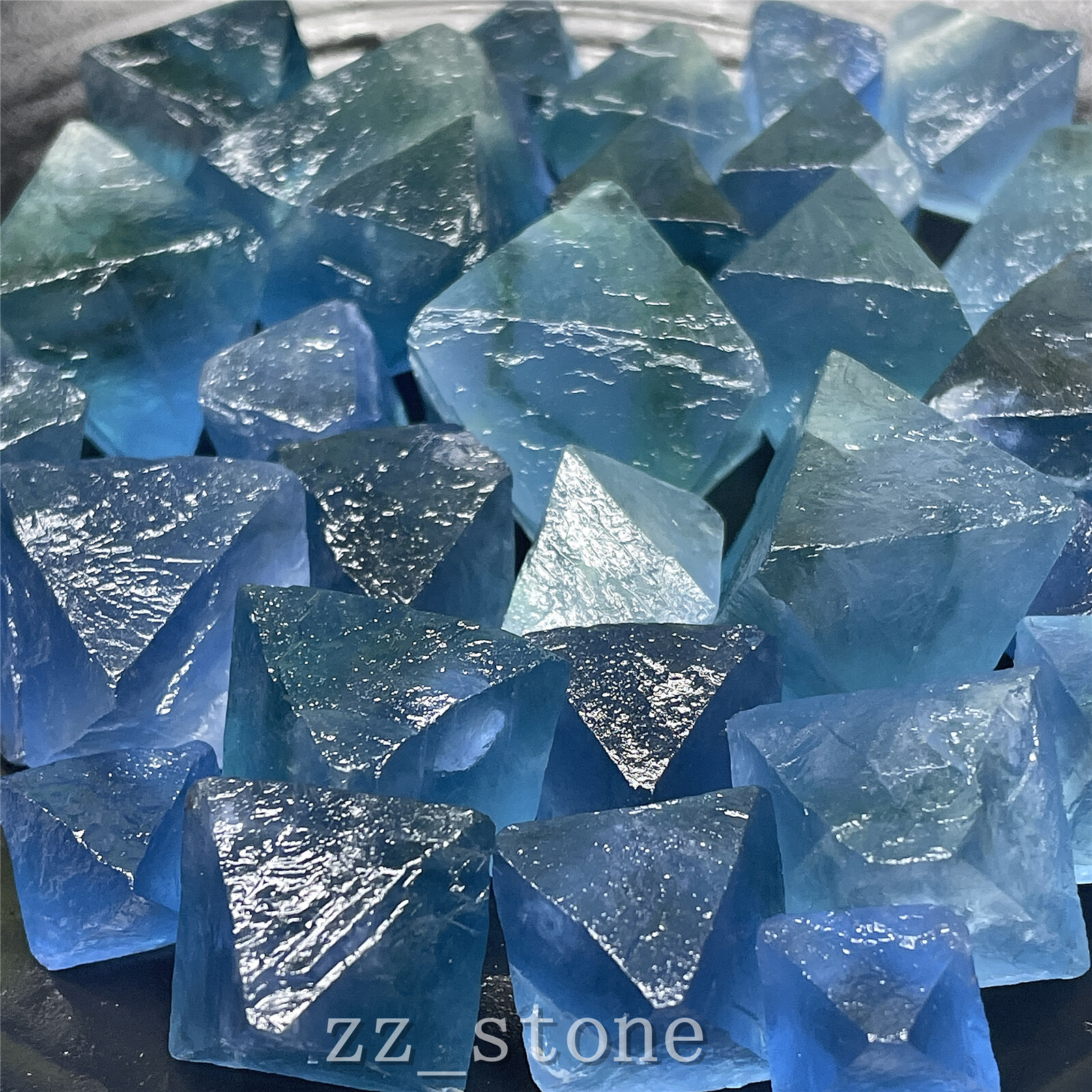 100g Mix Size Natural Blue Fluorite Octahedron Quartz Crystal Mineral Specimen