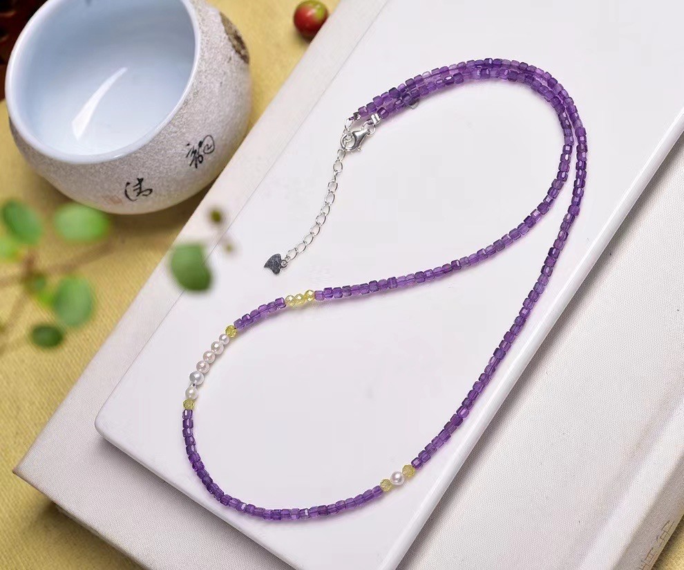 2mm Natural Amethyst Crystal Choker Healing Dainty Women’s Necklace