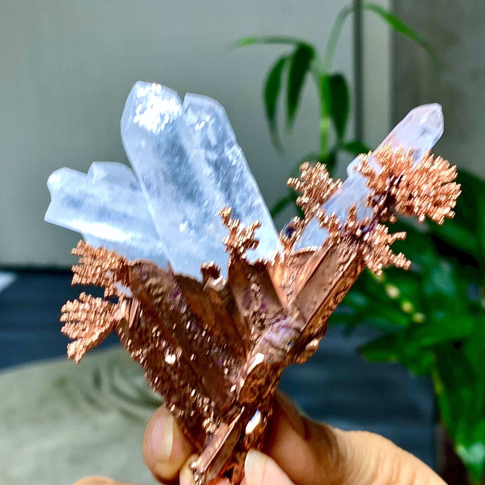 102G Rare!! iridescent Native Copper with white quartz crystal mineral-symbiosis