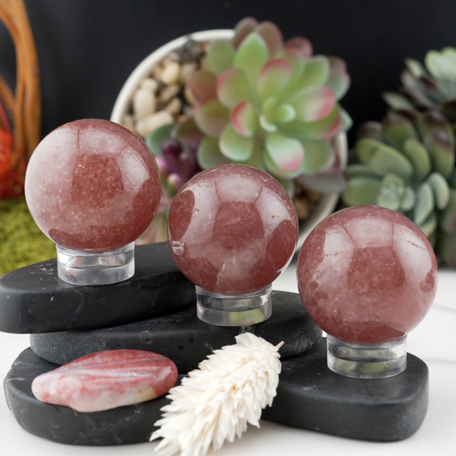 Pink Strawberry Quartz Crystal Sphere Sparkly Pink Crystal Ball Heart Chakra