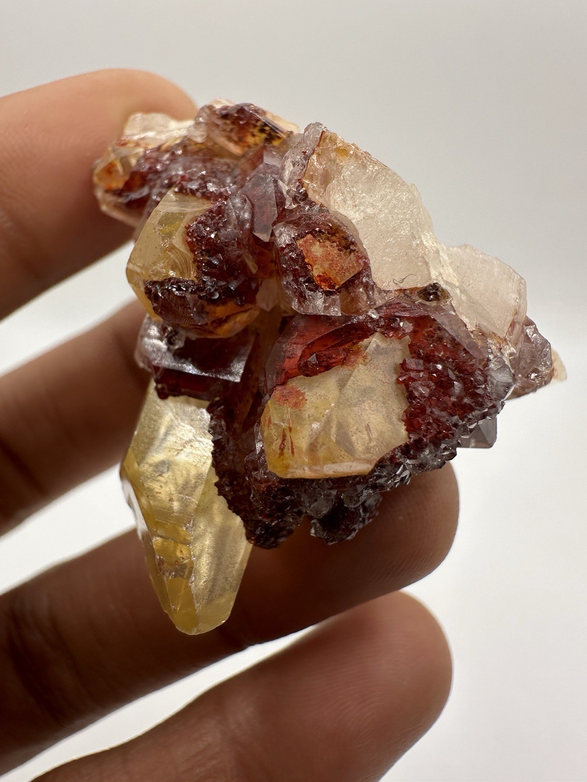 Rare Druzy Yellow Hematite Orange River Quartz Points Cluster
