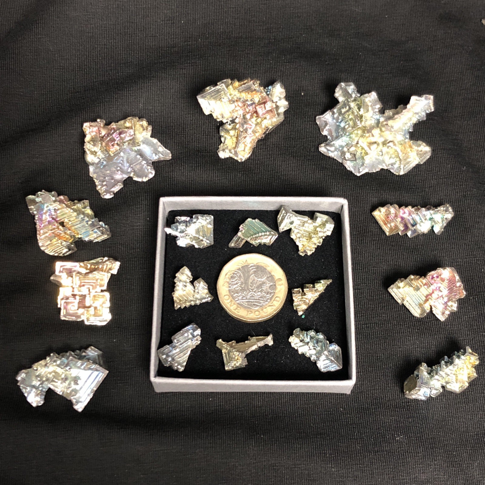 Bismuth Crystal Cluster Specimens Job Lot, x17 Pcs, 158g, Rainbow Aura Titanium