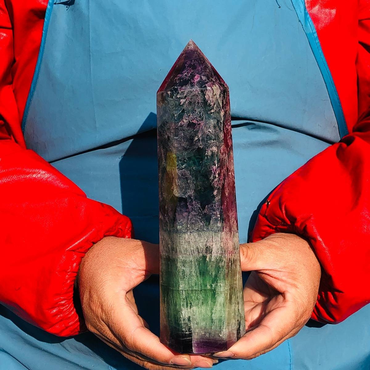 2pcs 5.72LB Natural Colourful Fluorite Obelisk Quartz Crystal Tower Healing