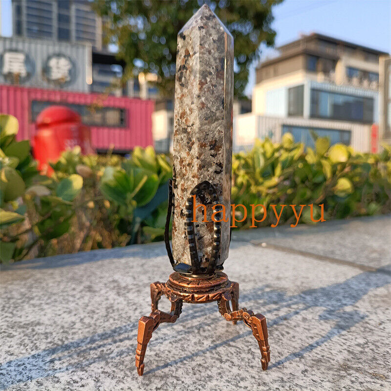 Natural Yooperlite Quartz crystal Obelisk+Special Bracket Alloy Stand reiki 1pc