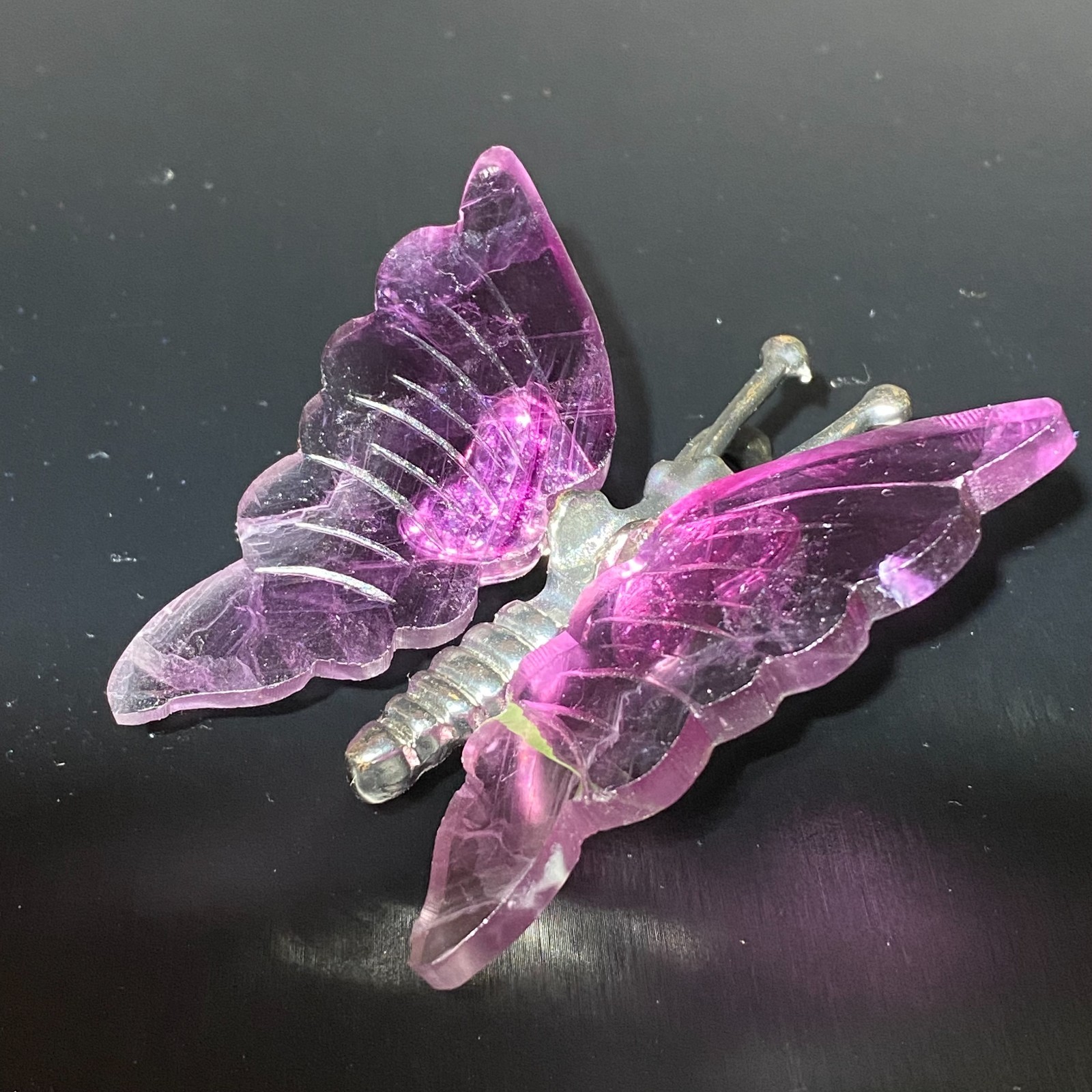 Natural Crystal Fluorite Butterfly Wings Healing Statue Decor + Stand