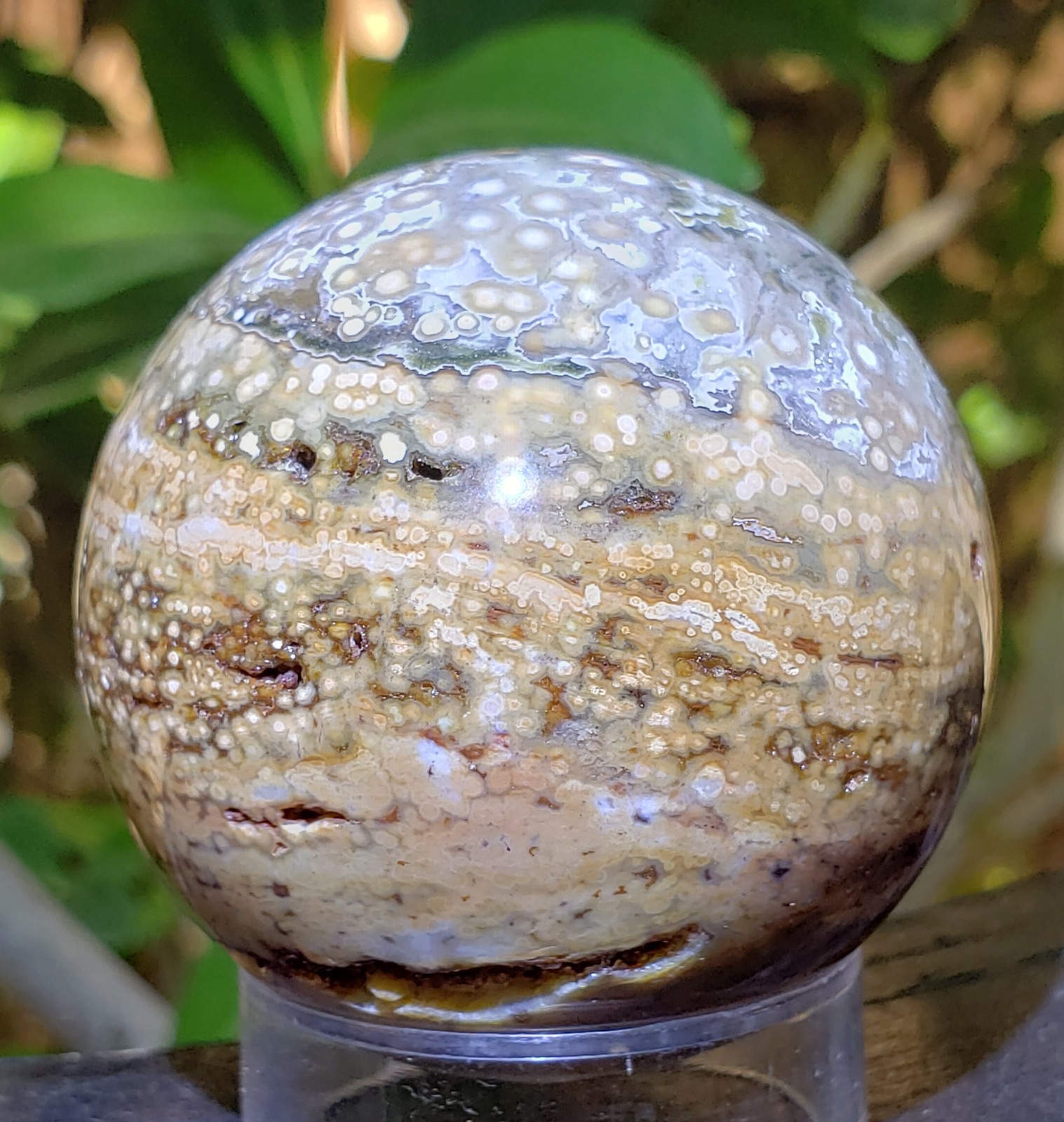 1.75″ Natural 8th Vein Orbicular Ocean Jasper Crystal Sphere Quartz Druzy, 121g