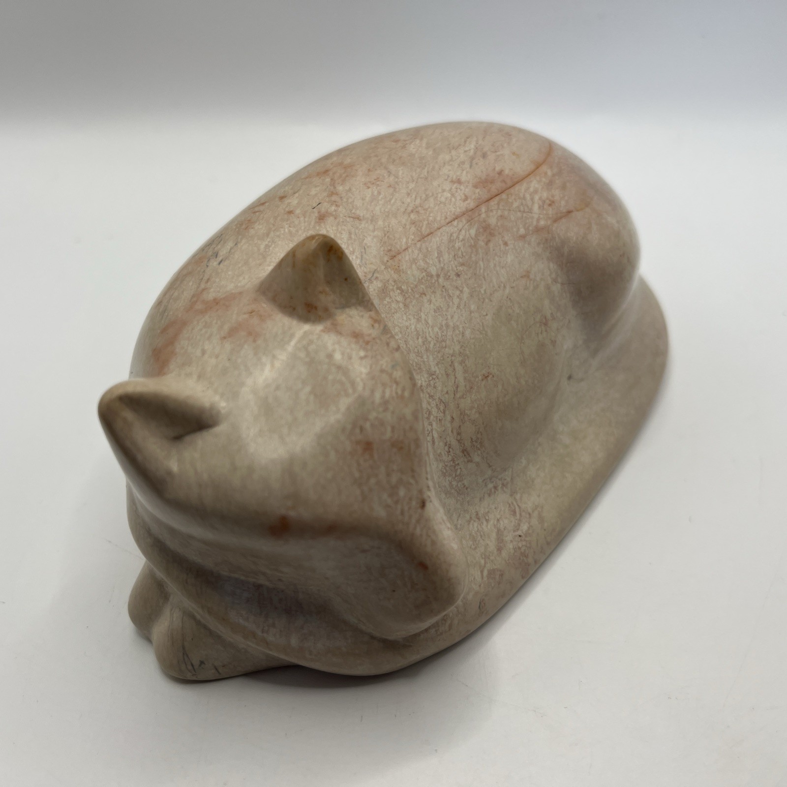 Vtg Kenyan Retro Handmade Soapstone Cat Figurine Sleeping Carving Decor Gift