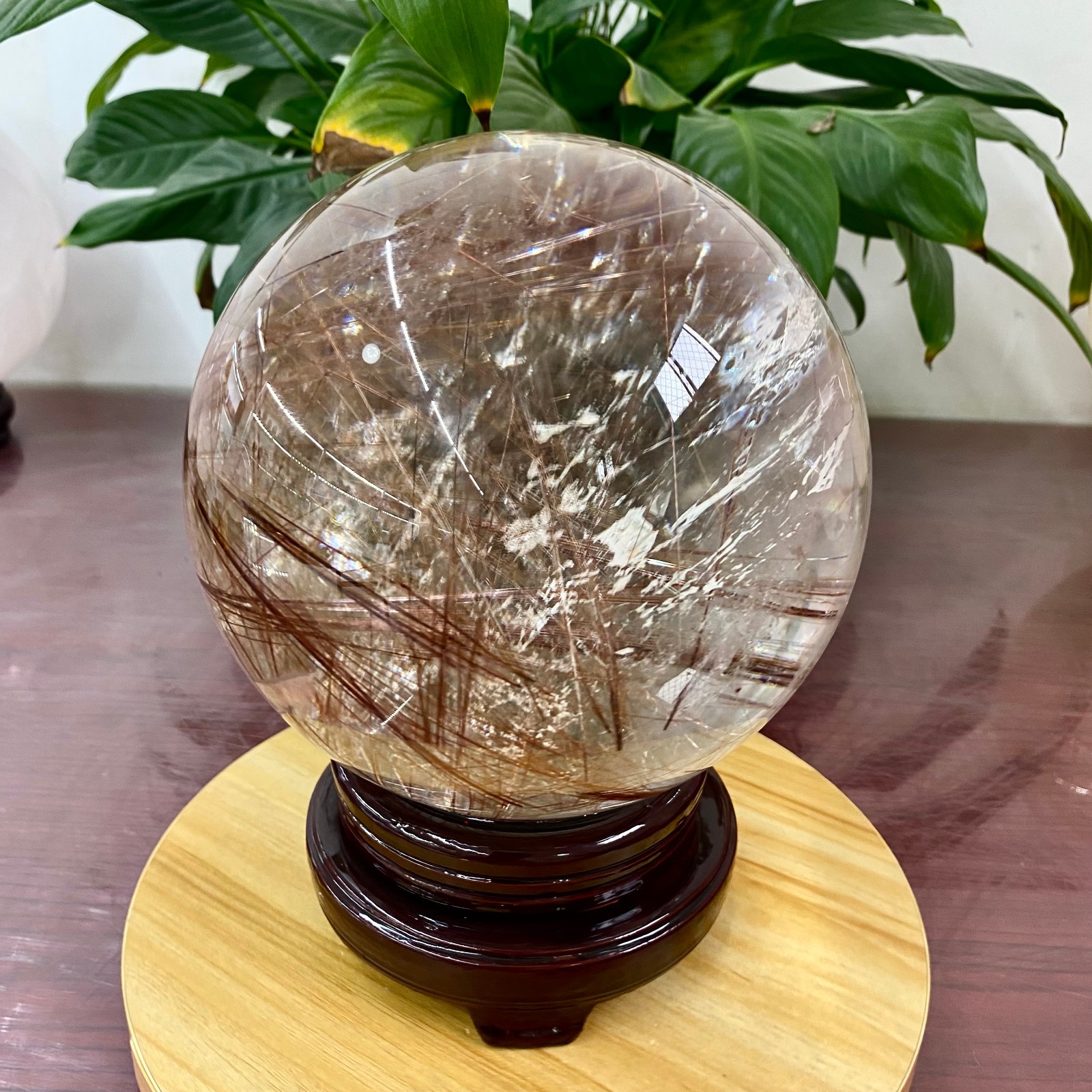 17.9LB Top Natural Copper hair quartz Sphere Crystal Energy Ball Reiki Healing