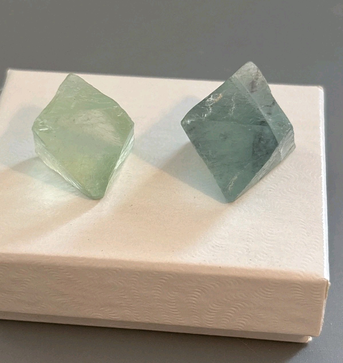Natural Green Fluorite Octahedron Crystal Raw Cleaved Specimen 2pc Lot 57g Gem