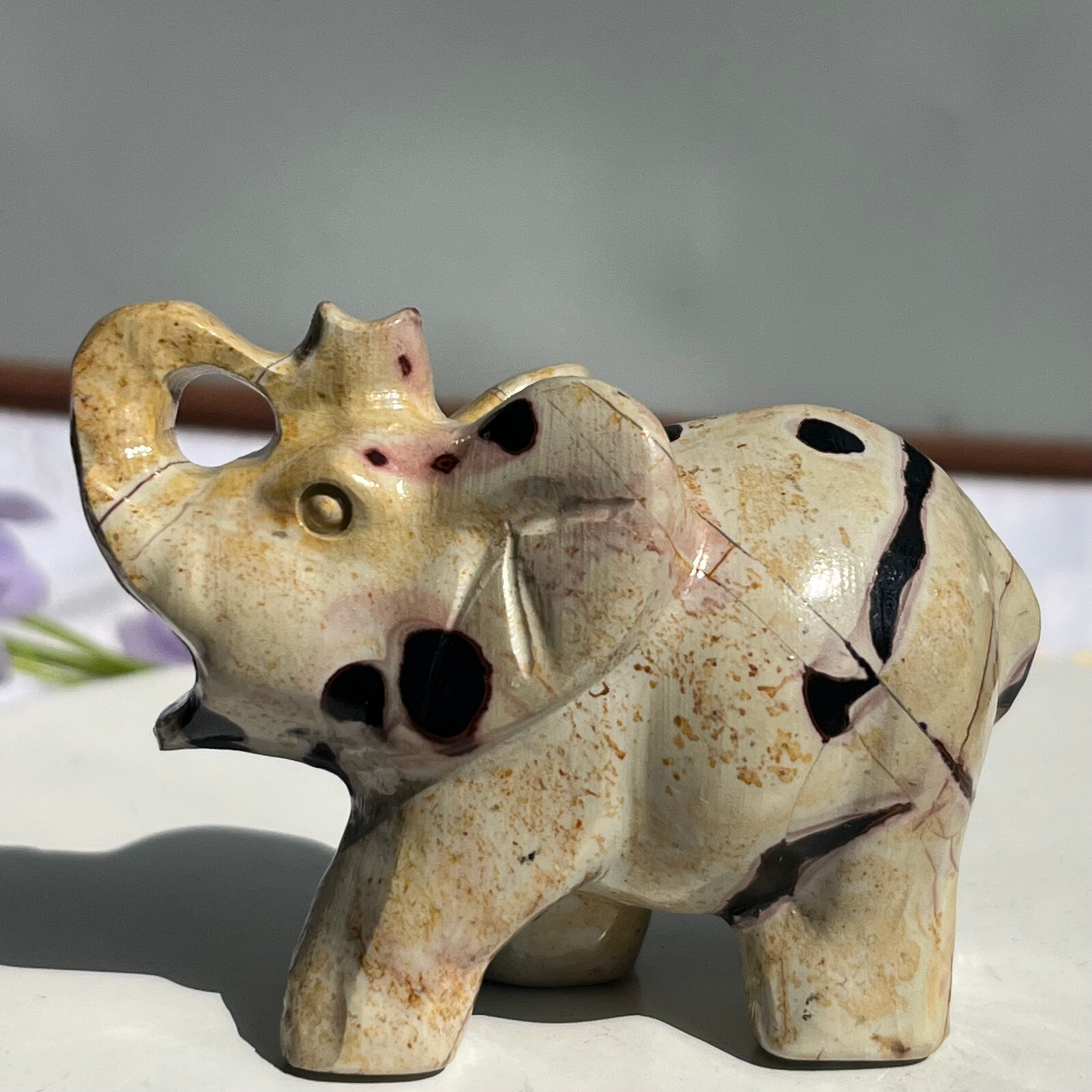 Natural Traditional Chinese painting of Elephant Carved Quartz Crystal Healing