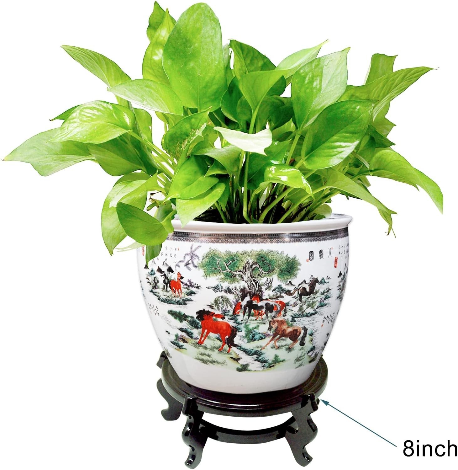 Feng Shui Chinese Wooden Fishbowl Planter Display Stand (10 Inch)