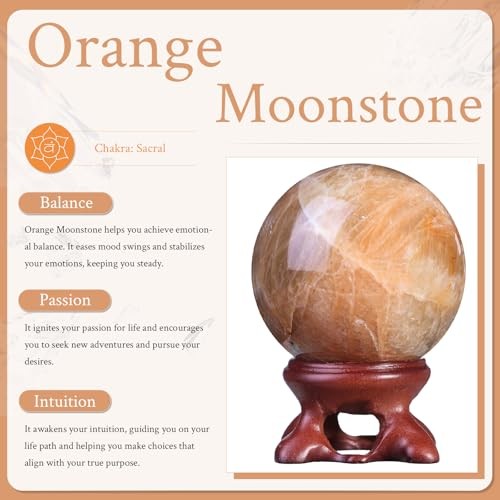 Sportmusies Natural Orange Moonstone Ball with 2.79 – 3.15 inches,