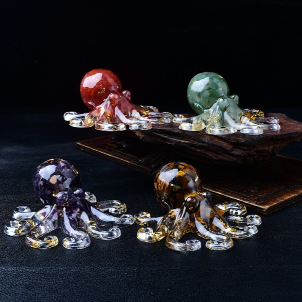 Natural Crystal Chips Resin Octopus Handmade Reiki Healing Desk Energy Decor