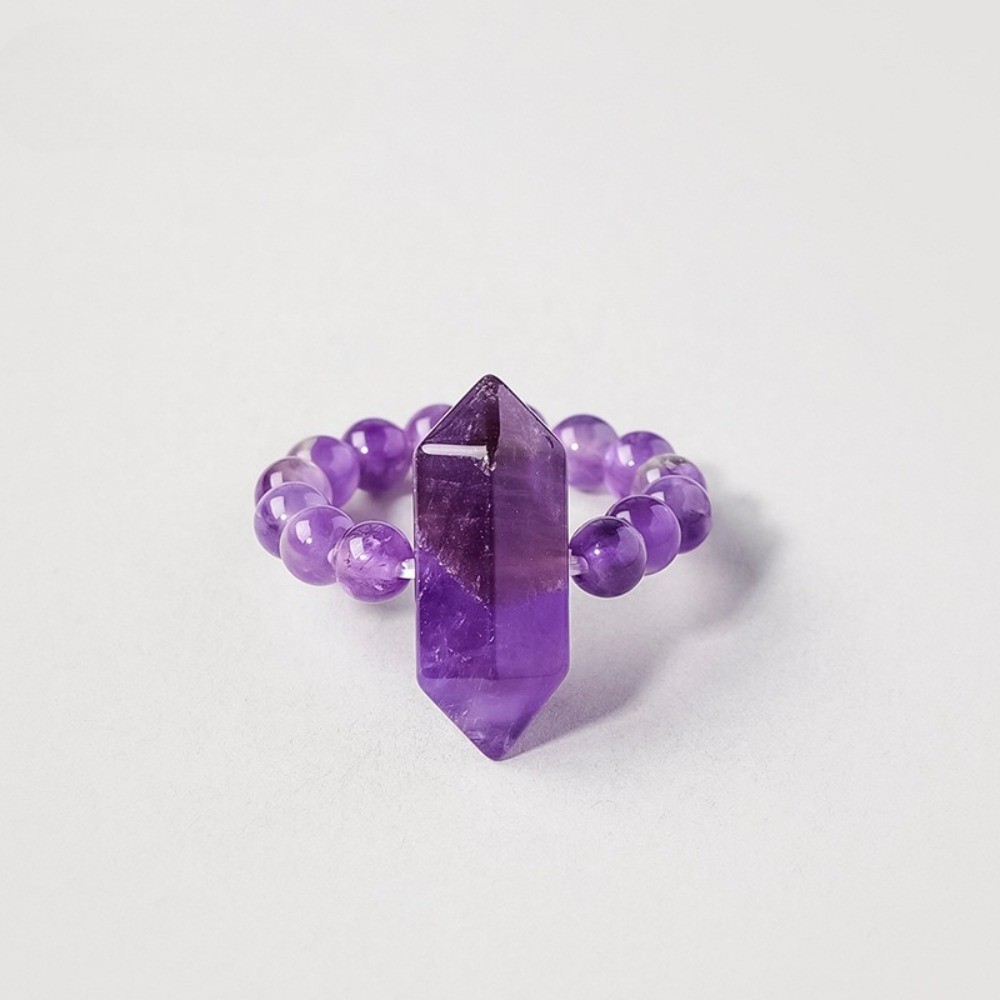 Natural Crystal Beaded Double Terminated Point Ring Healing Chakra Jewelry Gift