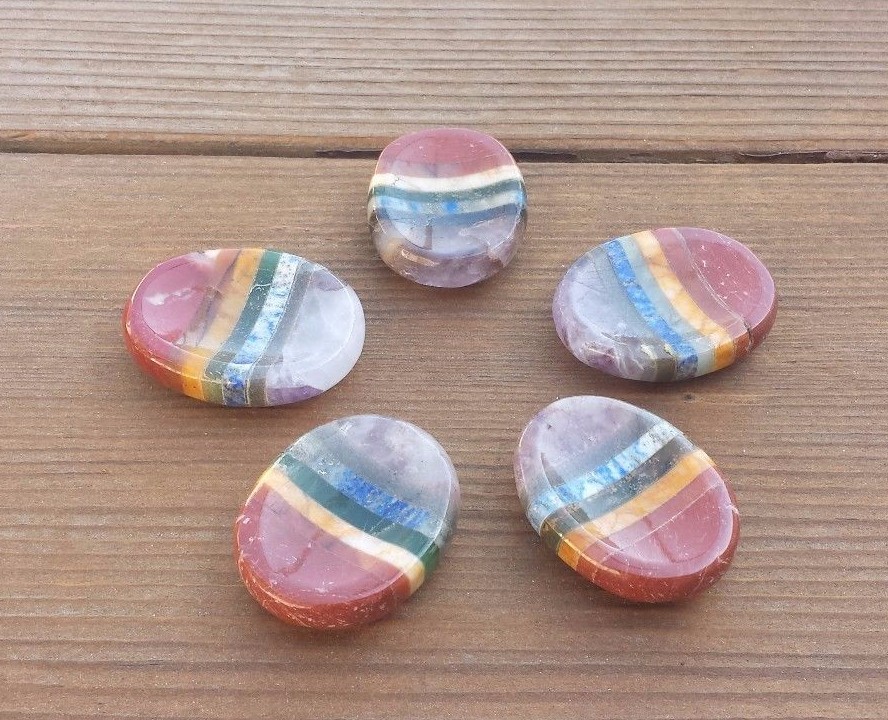 NATURAL 7 CHAKRA BONDED GEMSTONE WORRY STONE (ONE)
