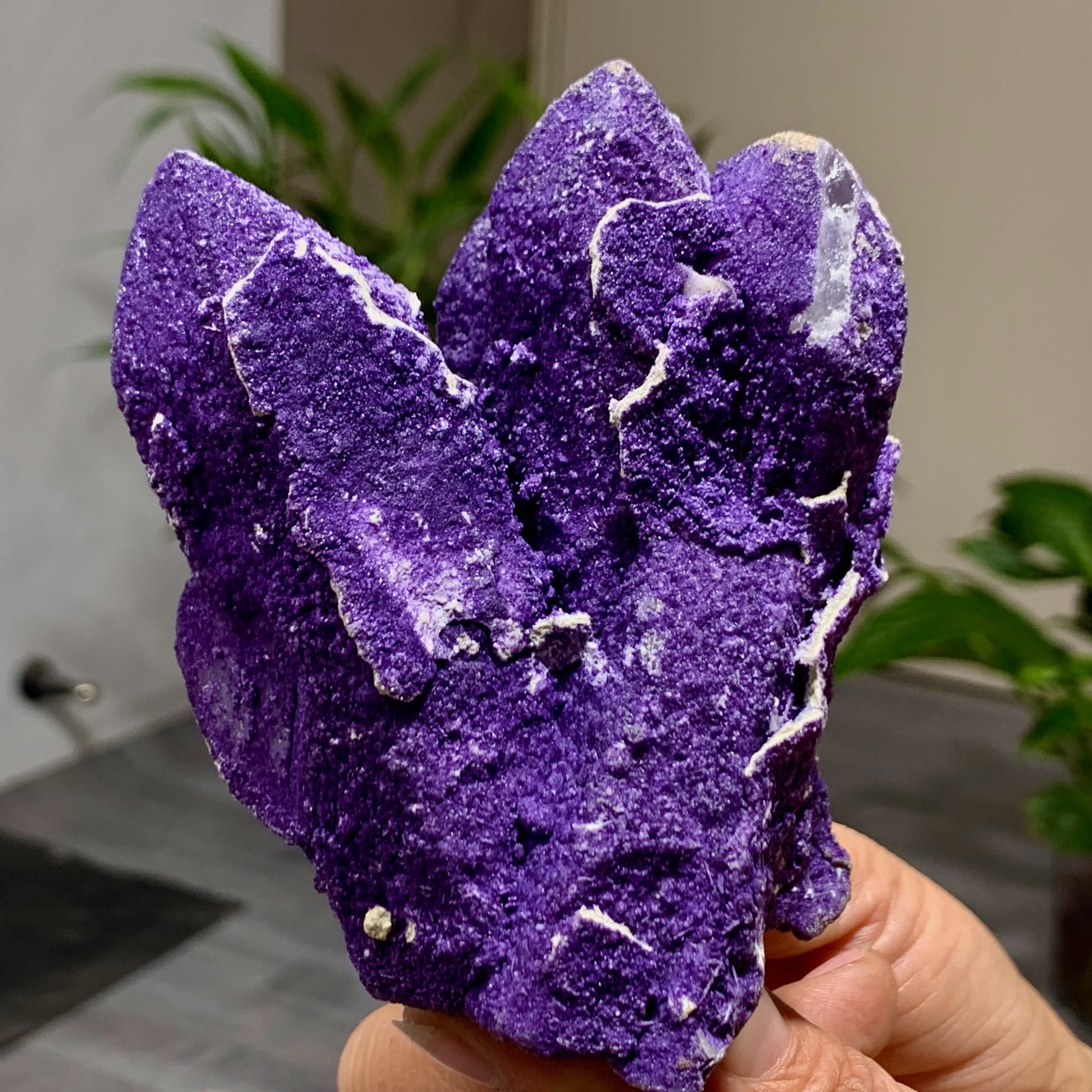 449G Natural purple fluorite wrapped candle crystal cluster mineral crystals